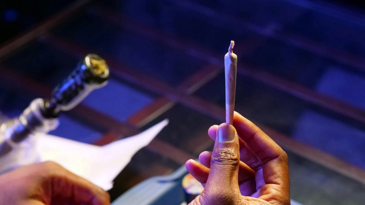man holding a nine realms cannabis pre-roll