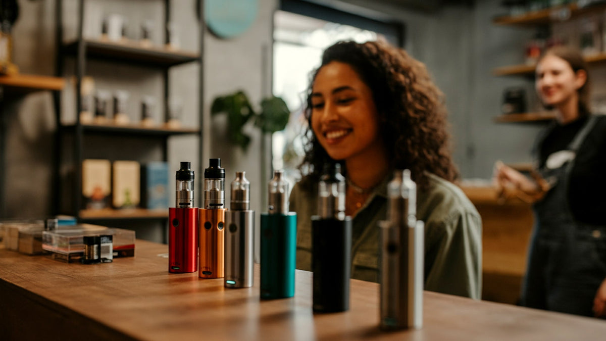 woman looking at different nine realms 10-oh-hhc vapes