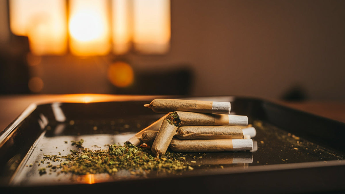 a pile of joint rolling mistakes on a nine realms smoking tray