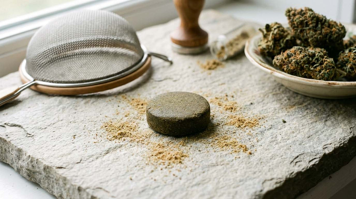 Nine Realms blue magic frozen sift hash extraction on a stone plate
