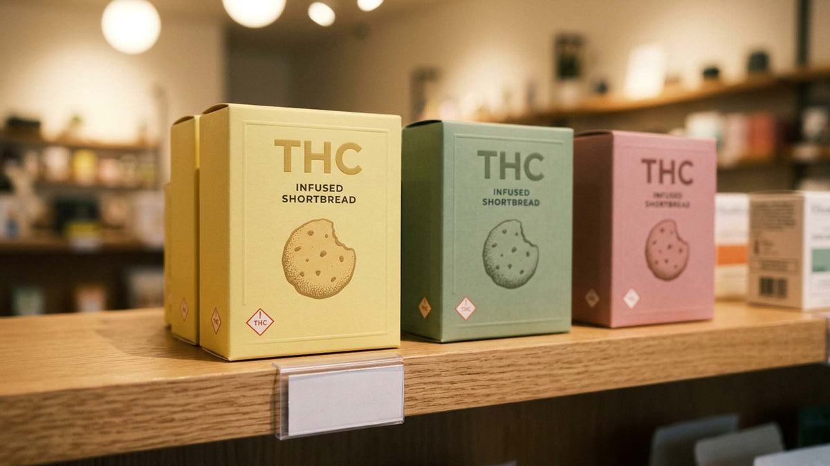 THC Cookies on a store shelf in Nine Realms shop