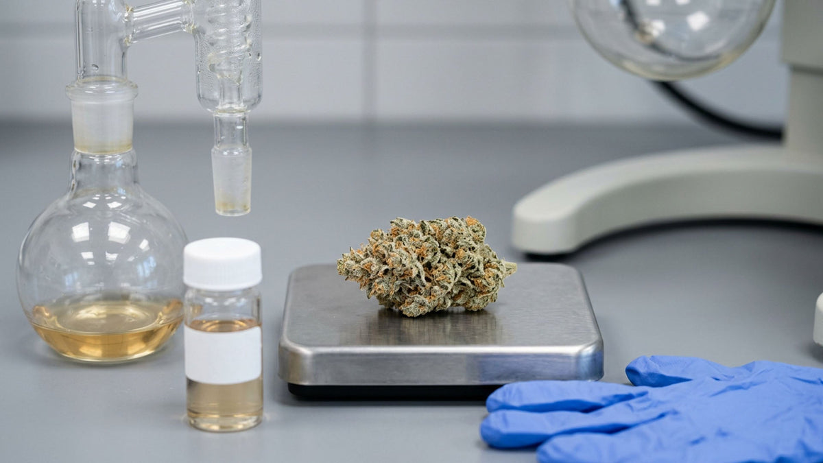 THC-O cannabinoid in Nine Realms laboratory on metal weights