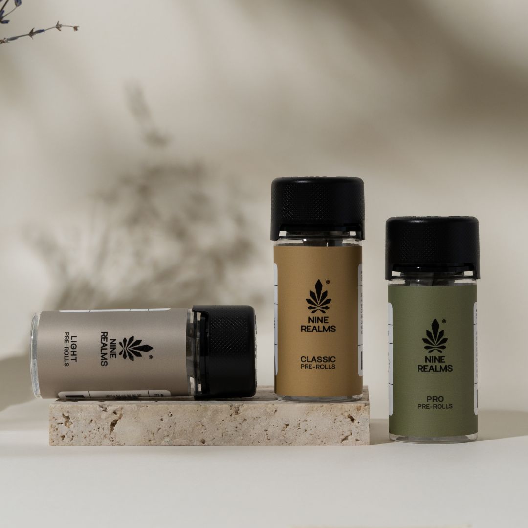 Different Nine Realms pre-rolled joints with 10-OH-HHC