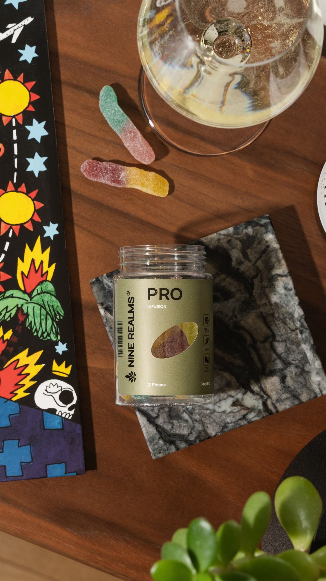 Nine realms pro 10-oh-hhcp gummies laying on the desk