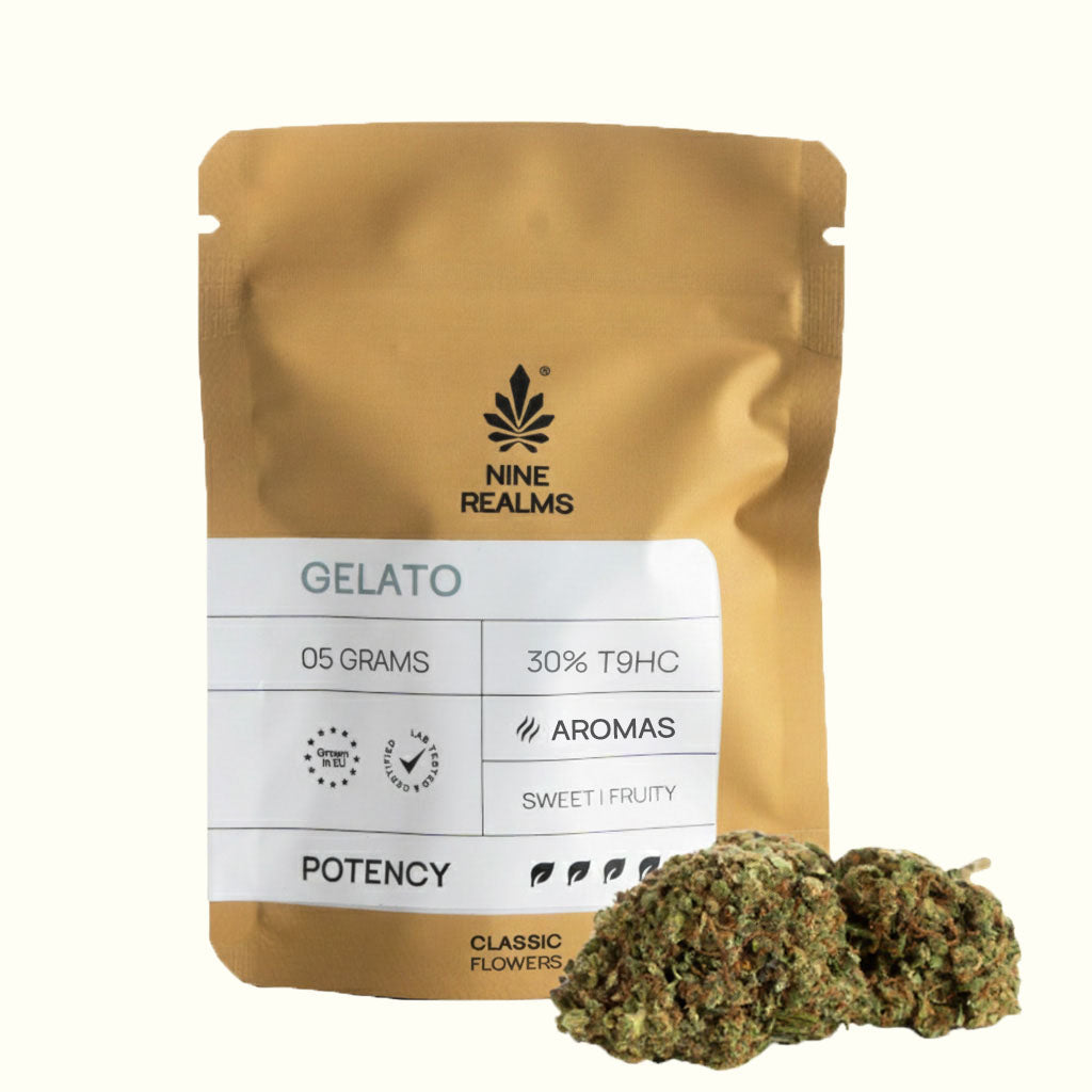 Nine Realms Gelato Cannabis Flower T9HC no background kaufen 5 grams