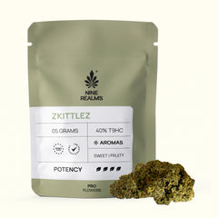 Nine Realms Zkittlez T9HC flowers, 5g PRO pouch with a Zkittlez bud
